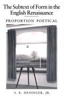 Cover for The subtext of form in the English Renaissance