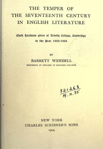 Cover for The temper of the seventeenth century in English literature.