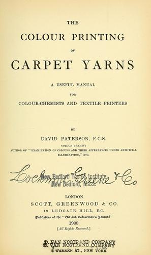 Cover for The colour printing of carpet yarns