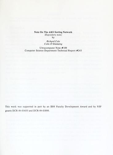 Cover for Note on the AKS sorting network (expository note)