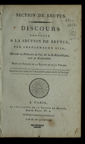 Cover for Discours prononce  a   la section de Brutus
