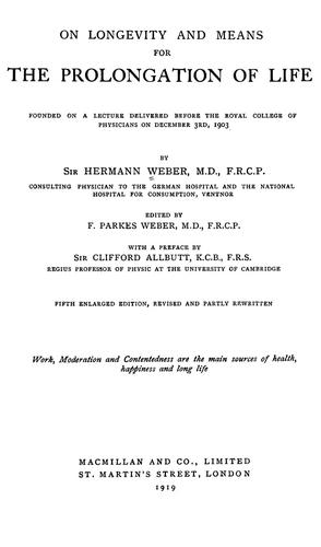 Cover for On longevity and means for the prolongation of life