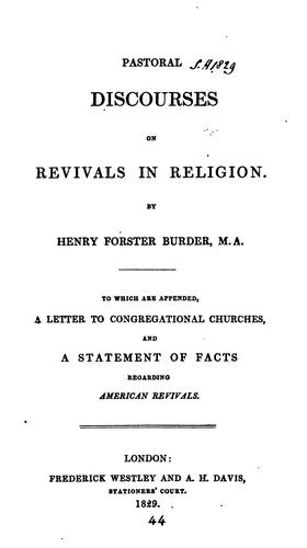 Cover for Pastoral discourses on revivals in religion