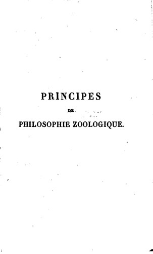 Cover for Principes de philosophie zoologique