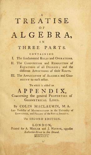 Cover for A treatise of algebra, in three parts
