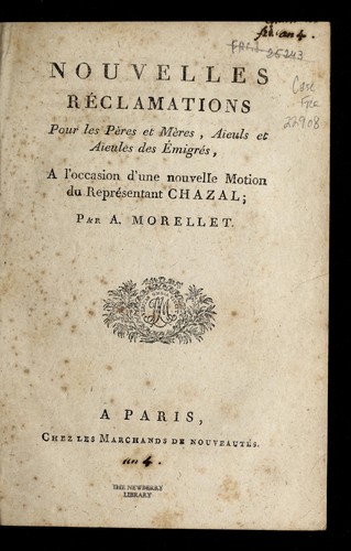 Cover for Nouvelles re clamations pour les pe  res et me  res, ai euls et ai eules des e migre s