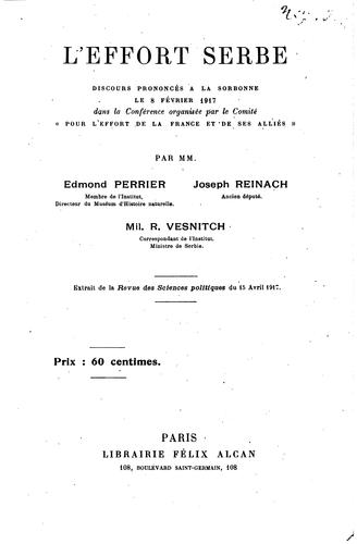 Cover for L'effort serbe: discours prononcés à la Sorbonne le 8 février 1917 dans la ...