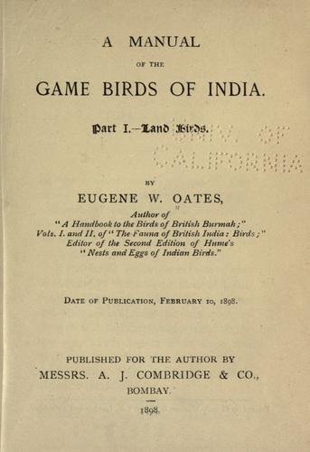 Cover for manual of the game birds of India ...