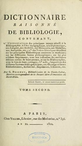 Cover for Dictionnaire raisonné de bibliologie