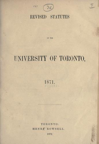 Cover for Revised statutes of the University of Toronto, 1871.