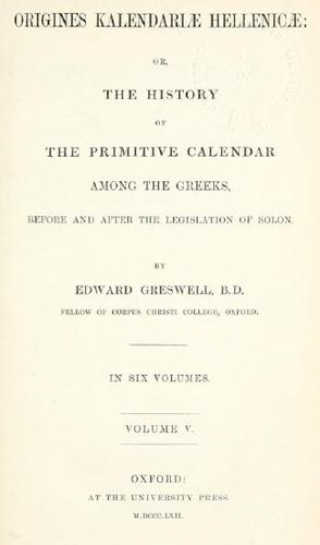 Cover for Origines Kalendariae Hellenicae