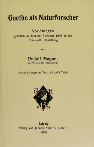 Cover for Goethe als Naturforscher