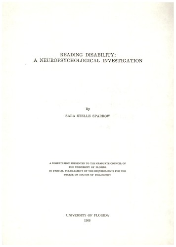 Cover for Reading disability