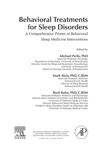 Cover for Behavioral treatments for sleep disorders