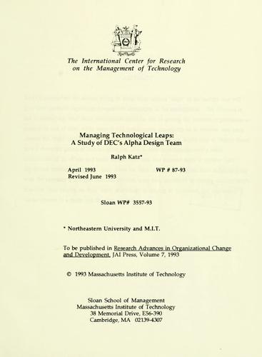 Cover for Managing technological leaps