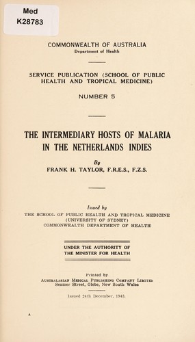 Cover for The intermediary hosts of malaria in the Netherlands Indies