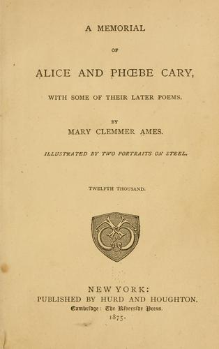 Cover for A memorial of Alice and Phbe Cary