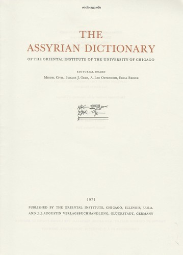 Cover for Assyrian Dictionary of the Oriental Institute of the University of Chicago (K) (Assyrian Dictionary of the Oriental Institute of the Univers)