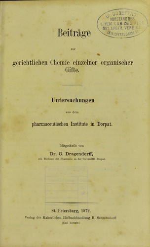 Cover for BeitrÃ¤ge zur gerichtlichen Chemie einzelner organischer Gifte