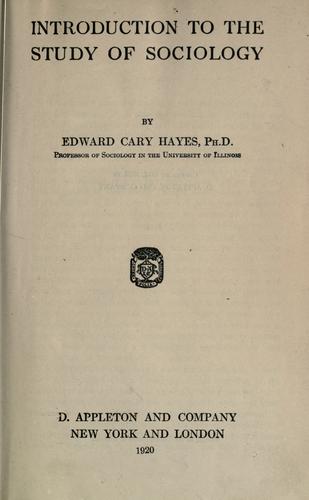 Cover for Introduction to the study of sociology