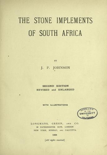 Cover for The stone implements of South Africa.
