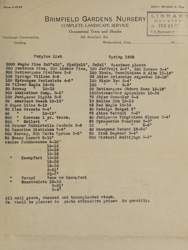 Cover for Surplus list, spring 1938
