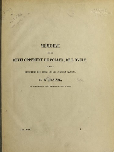 Cover for Mémoire sur le développement du pollen, de l'ovule, et sur la structure des tiges du gui (Viscum album)