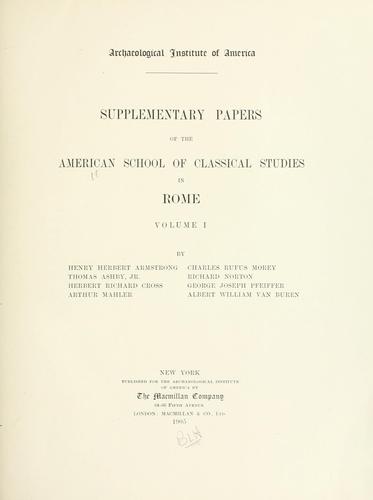 Cover for Supplementary papers of the American School of Classical Studies in Rome.