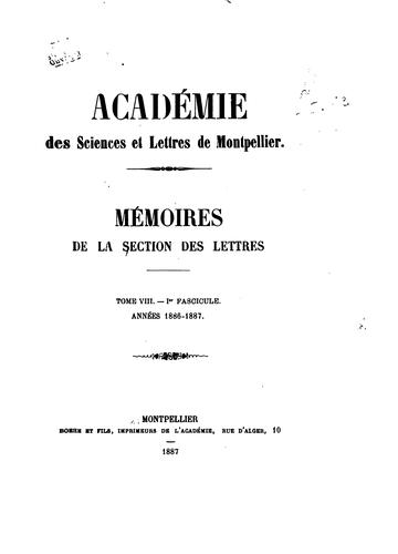 Cover for Memoires: Section des lettres