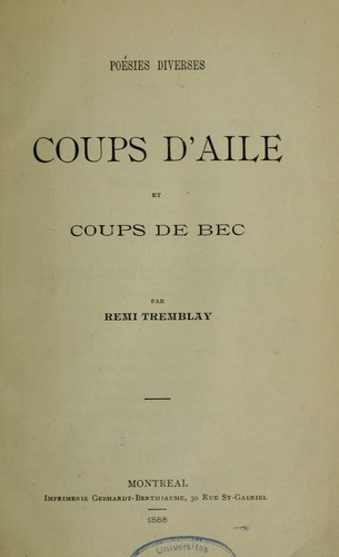 Cover for Coups d'aile et coups de bec