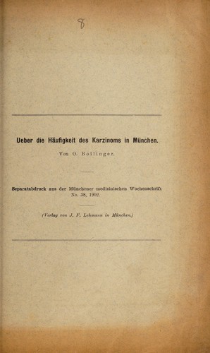 Cover for Ueber die Häufigkeit des Karzinoms in München