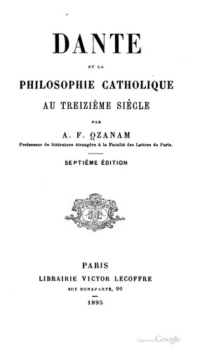 Cover for Dante et la philosophie catholique au treizième siècle