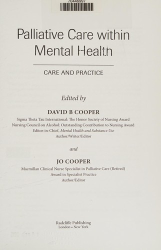Cover for Palliative Care Within Mental Health Care and Practice