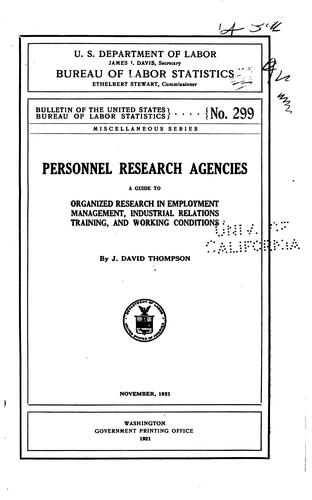 Cover for Personnel Research Agencies