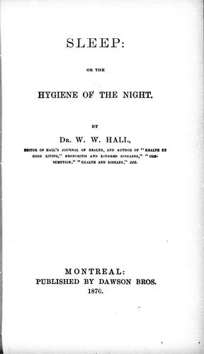 Cover for Sleep, or, The hygiene of the night