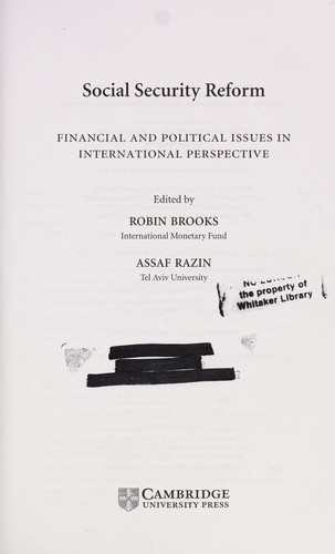 Cover for SOCIAL SECURITY REFORM: FINANCIAL AND POLITICAL ISSUES IN INTERNATIONAL PERSPECTIVE; ED. BY ROBIN BROOKS.