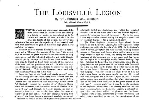 Cover for History of First Regiment of Infantry: The Louisville Legion and Other ...