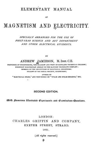 Cover for Elementary manual of magnetism and electricity