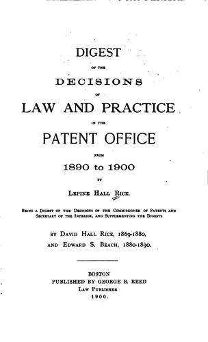 Cover for Digest of the Decisions of Law and Practice in the Patent Office from 1890 ...