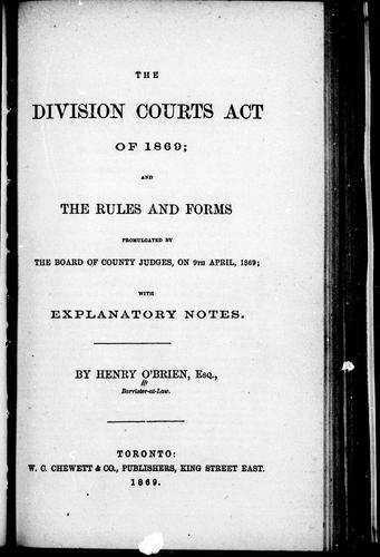Cover for The Division Courts Act of 1869