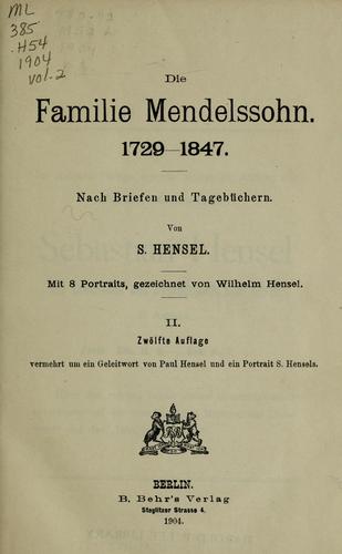Cover for Die Familie Mendelssohn, 1729-1847