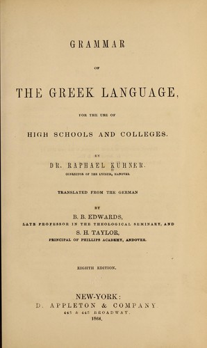 Cover for Grammar of the Greek language, for the use of high schools and colleges