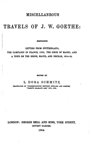 Cover for Miscellaneous Travels of J. W. Goethe: Comprising Letters from Switzerland ...