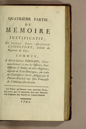 Cover for Quatrième partie du Mémoire justificatif