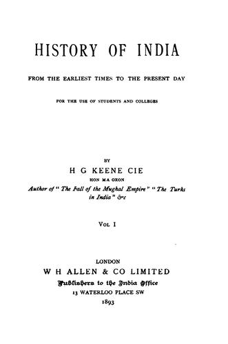 Cover for History of India from the earliest times to the present day