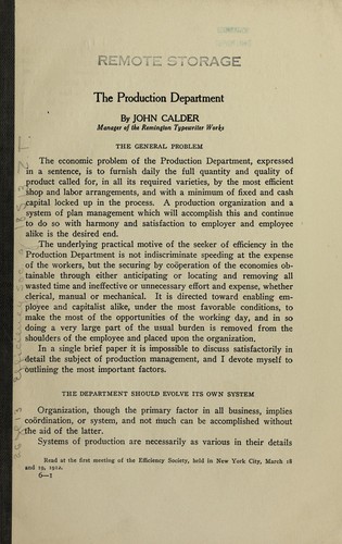 Cover for The production department