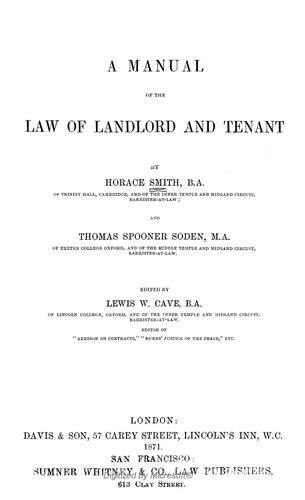 Cover for A manual of the law of landlord and tenant
