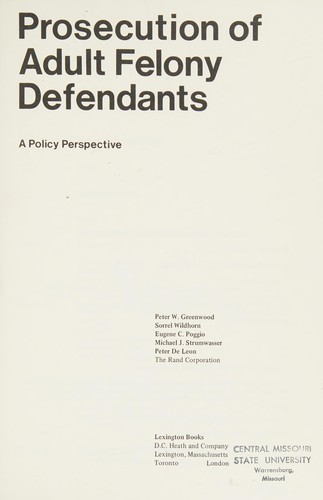 Cover for Prosecution of adult felony defendants