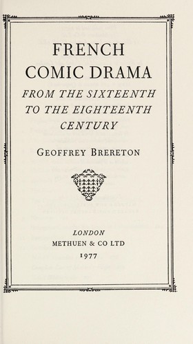 Cover for French comic drama from the sixteenth to the eighteenth century