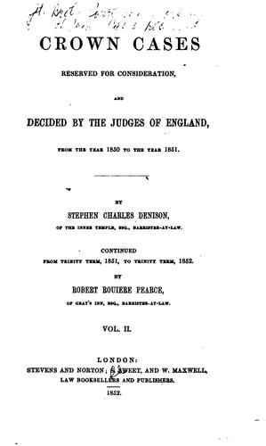 Cover for Crown Cases Reserved for Consideration: And Decided by the Judges of England